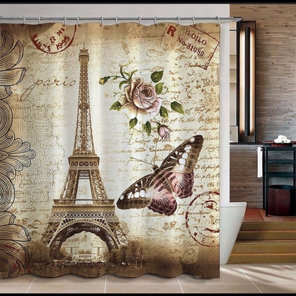 Shower curtain with rings